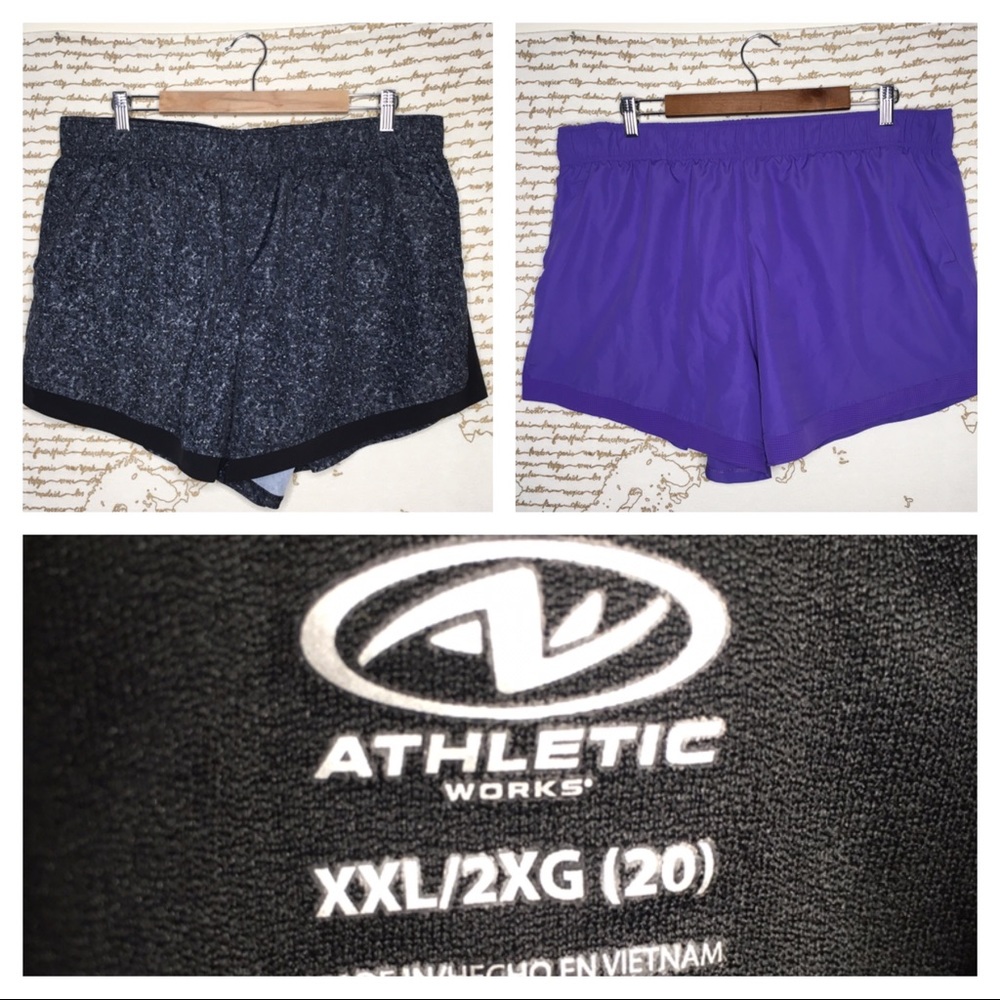 Athletic Works Set of 2 Size XXL Running Workout Lined Shorts Gray & Purple